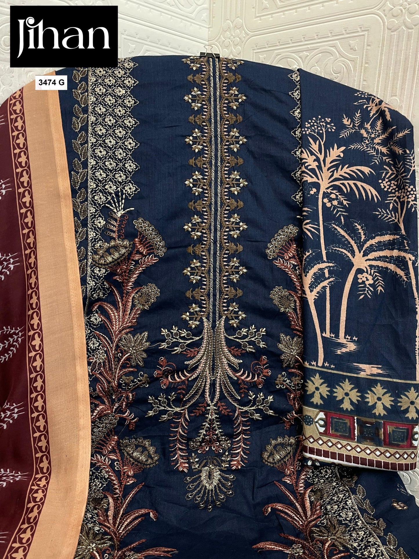 3374G Chevron Luxury Lawn Collection Jihan Embroidery Pakistani Salwar Suits