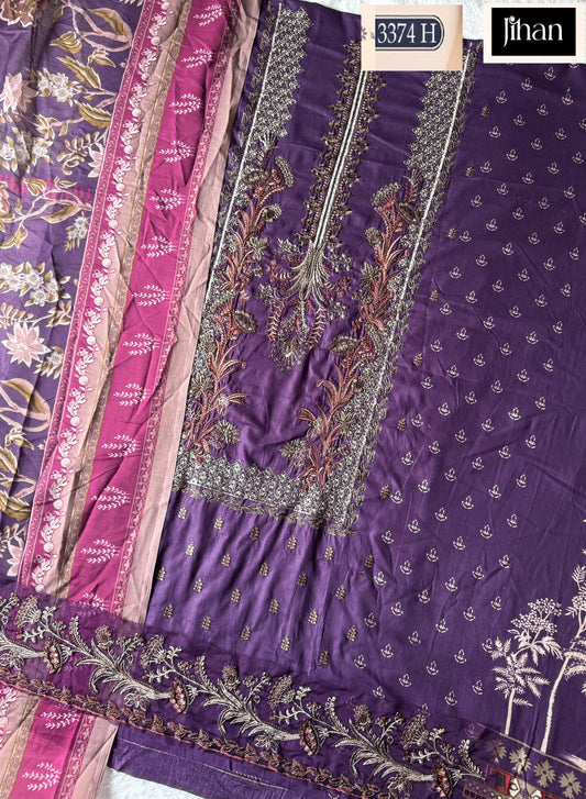 3374 H Jihan Embroidery Pakistani Patch Suits