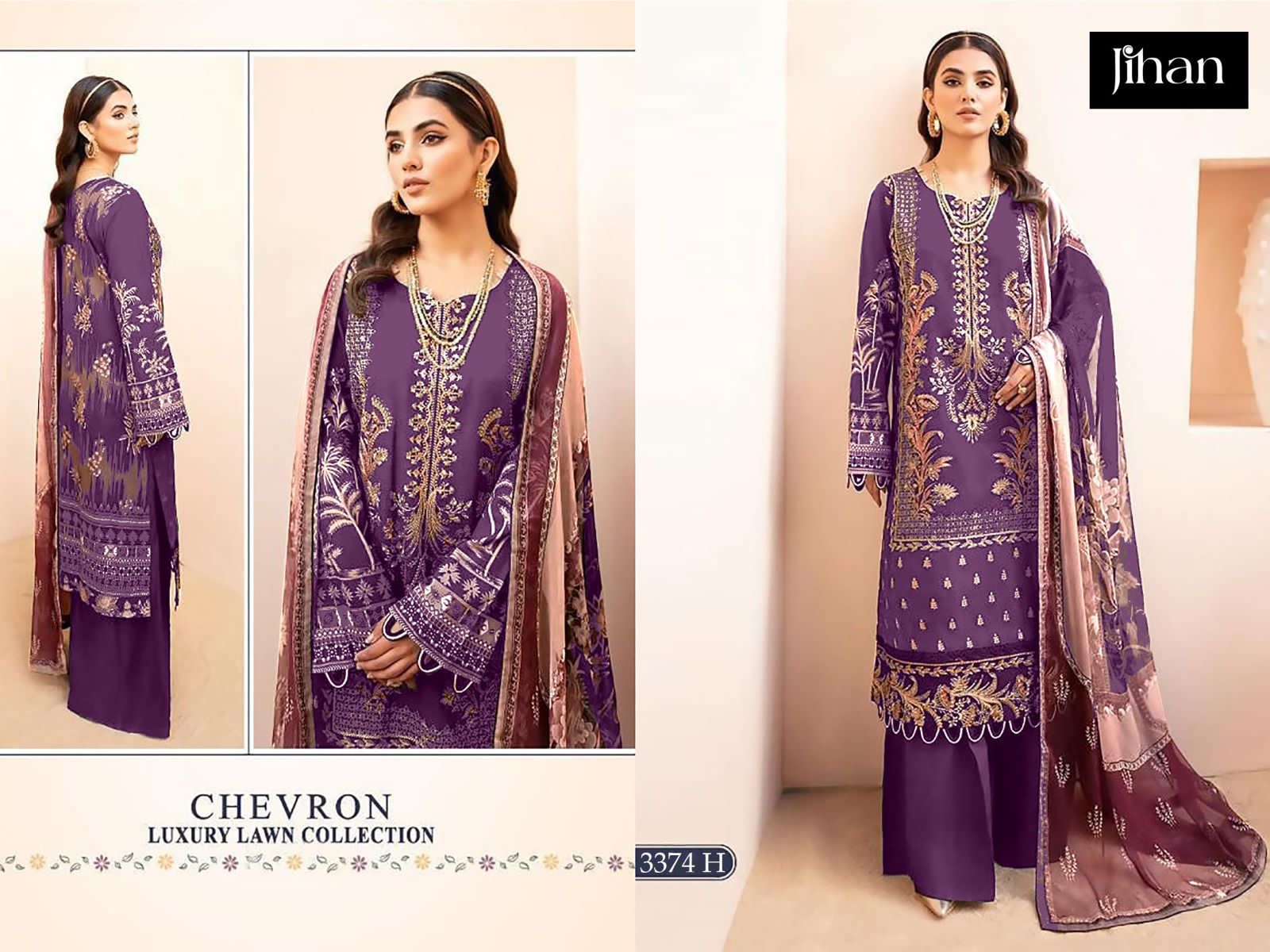3374 H Jihan Embroidery Pakistani Patch Suits