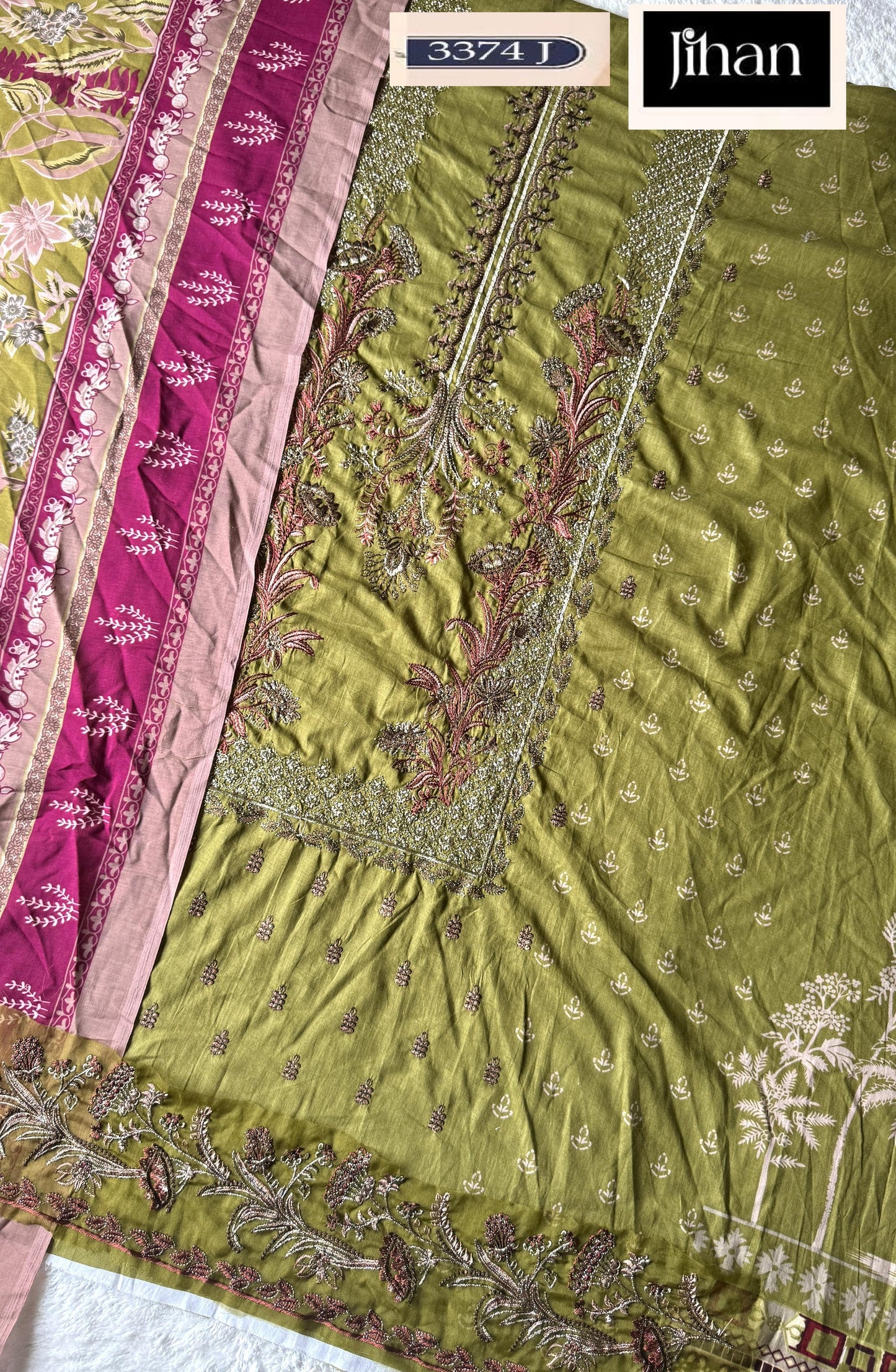 3374 J Jihan Embroidery Pakistani Patch Suits