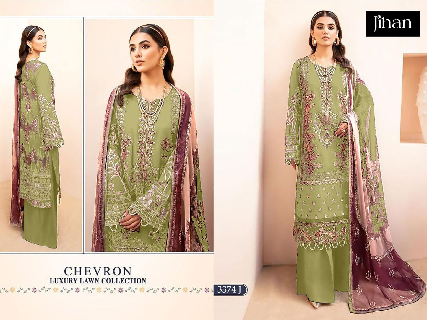 3374 J Jihan Embroidery Pakistani Patch Suits