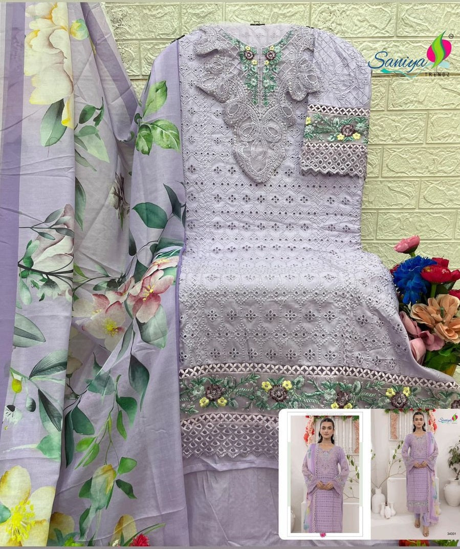 34001 Adan Libas Chikankari 34 Saniya Trendz Pure Cotton Pakistani Salwar Suits