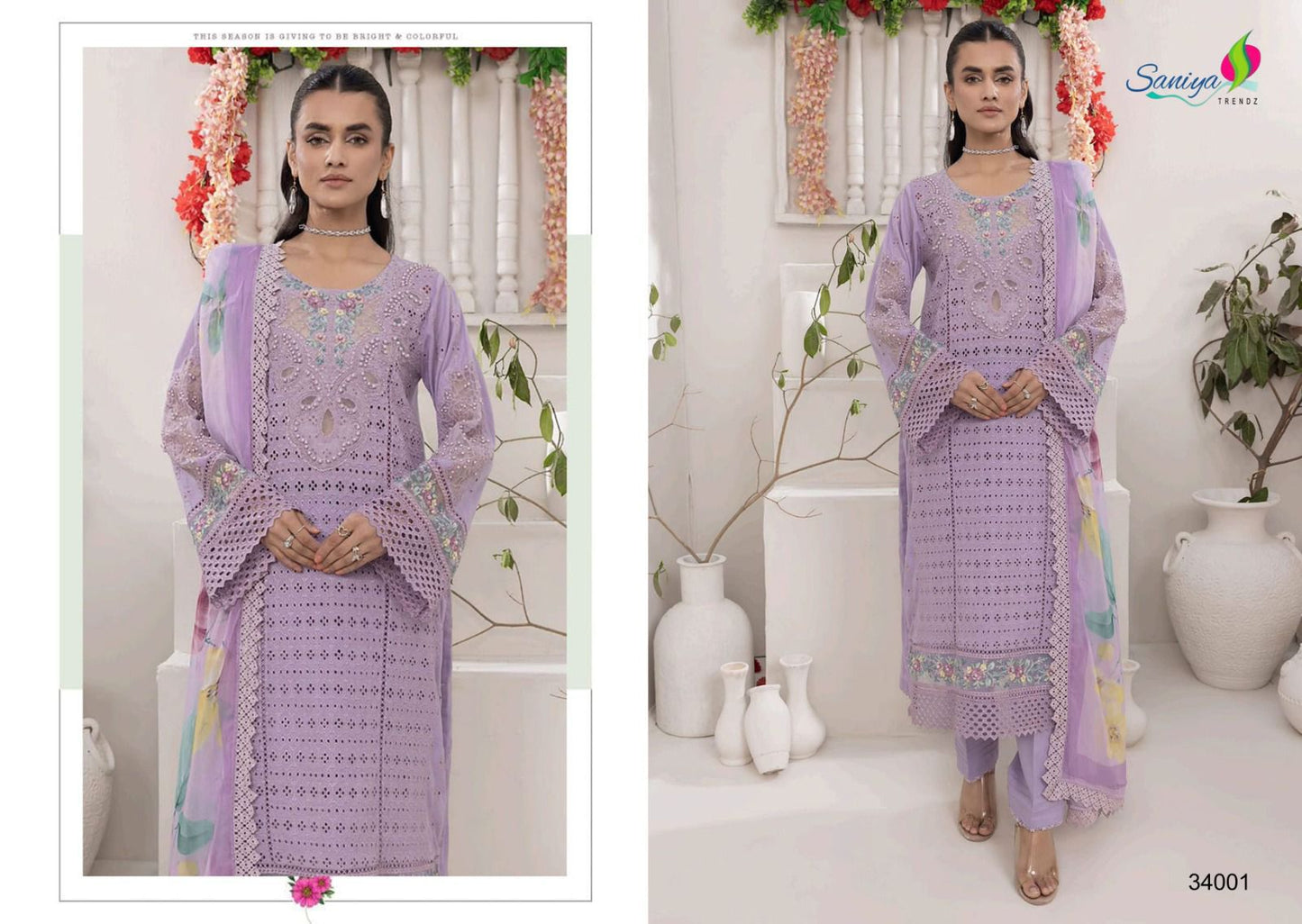 34001 Adan Libas Chikankari 34 Saniya Trendz Pure Cotton Pakistani Salwar Suits