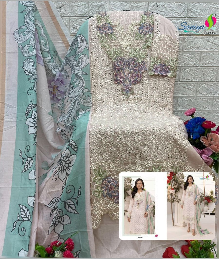 34006 Adan Libas Chikankari 34 Saniya Trendz Pure Cotton Pakistani Salwar Suits