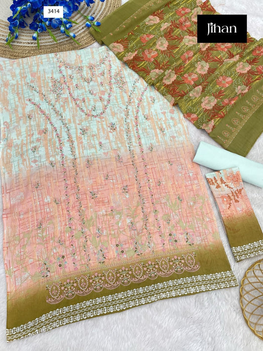 3414 Bin Saeed Lawn Printed Dupatta Collection Jihan Embroidery Pakistani Salwar Suits
