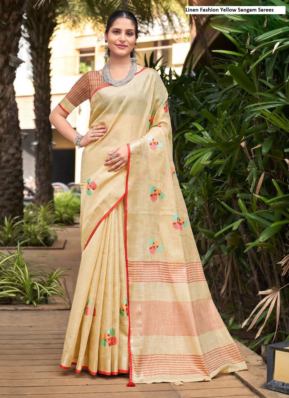 Linen Fashion Yellow Sangam Sarees