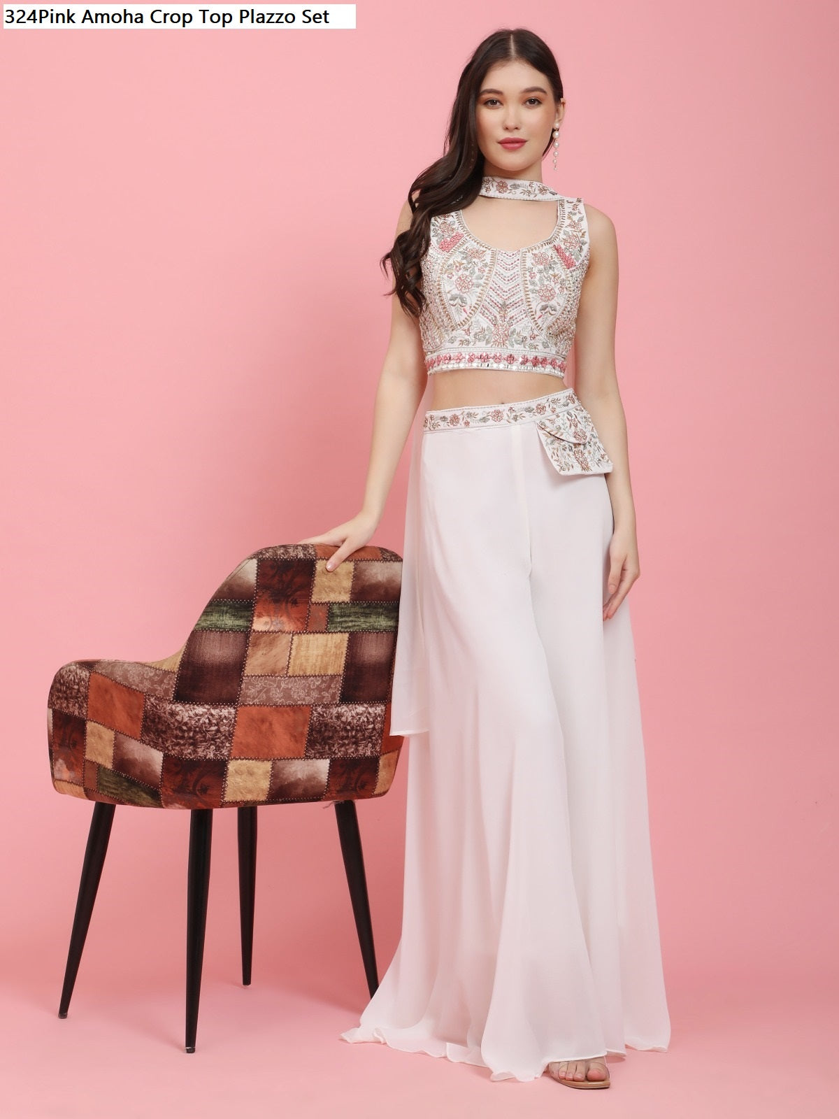 324Pink Amoha Crop Top Plazzo Set