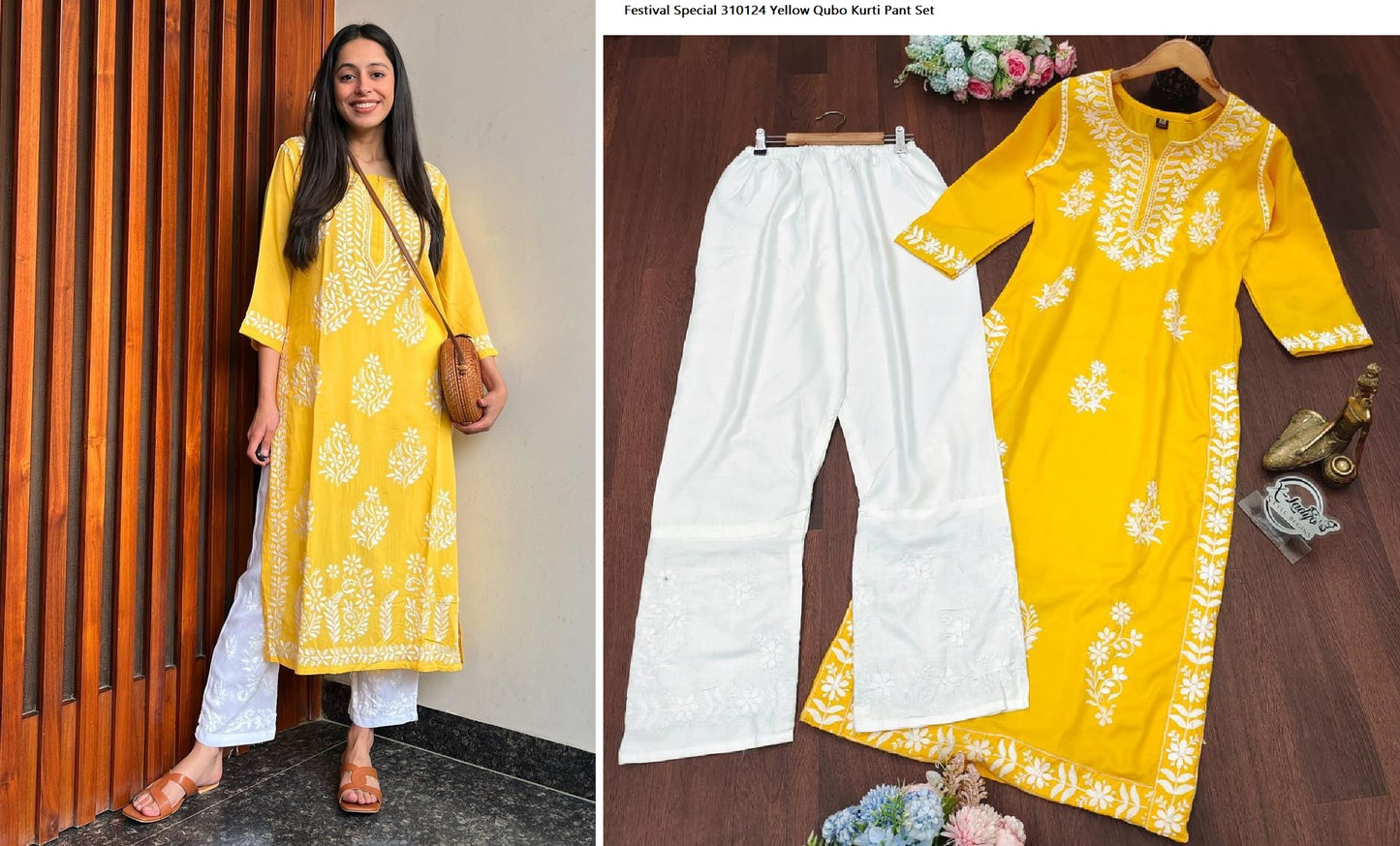 Festival Special 310124 Yellow Qubo Kurti Pant Set