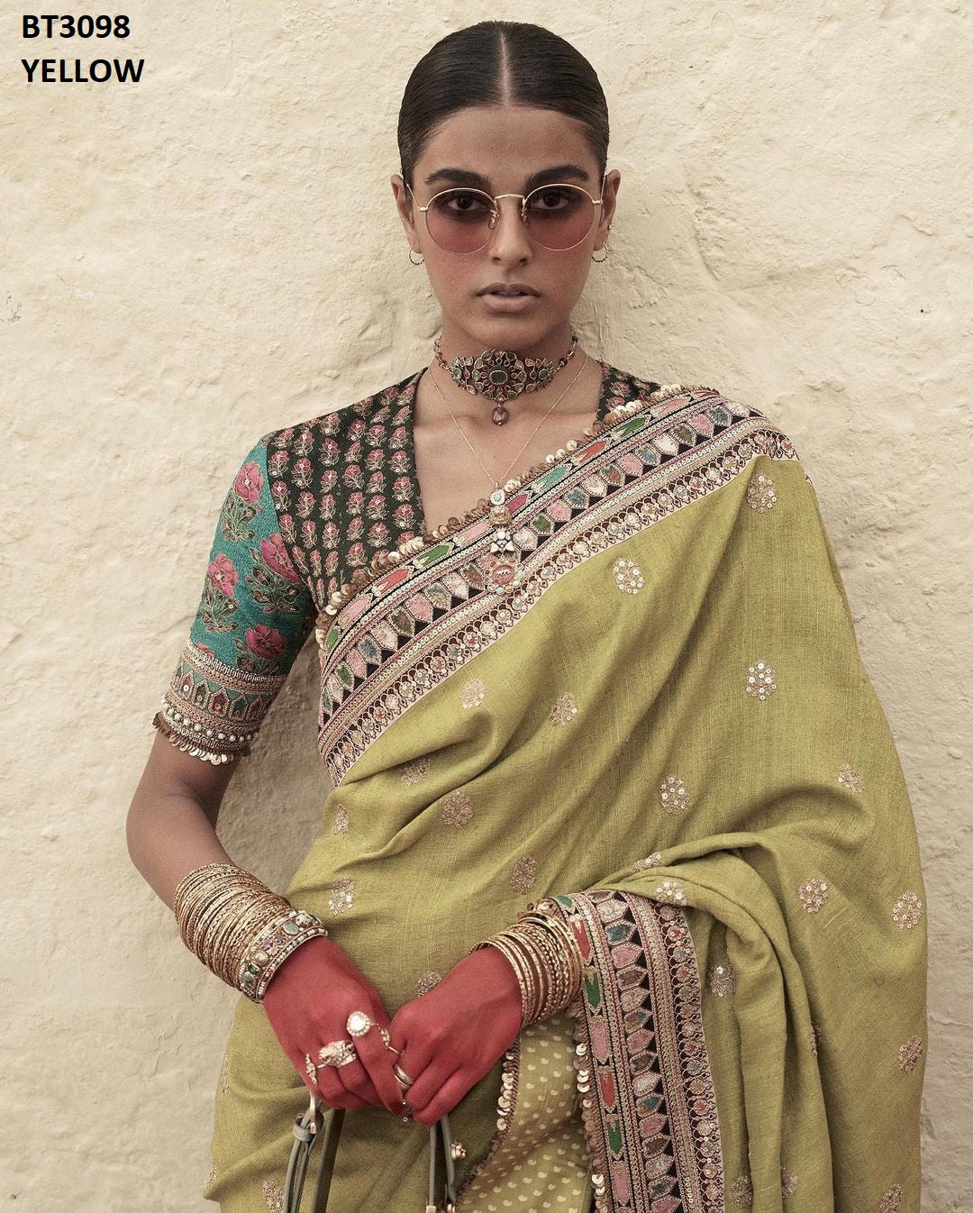 3098 Yellow Bt Sarees