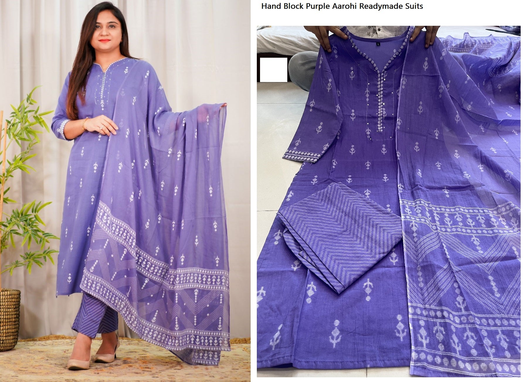 Hand Block Purple Aarohi Readymade Suits