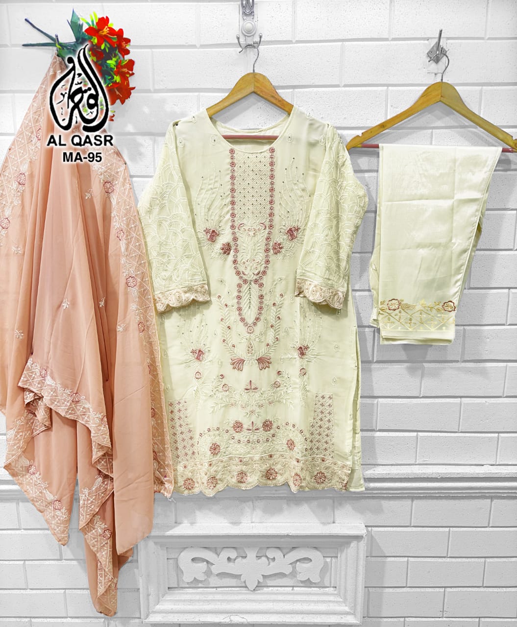 Ma-95Cream Al Qasr Pakistani Readymade Suits
