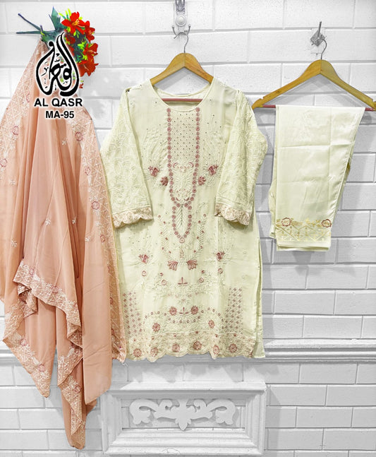 Ma-95Cream Al Qasr Pakistani Readymade Suits