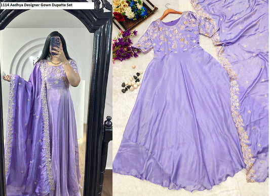 1114 Aadhya Designer Gown Dupatta Set