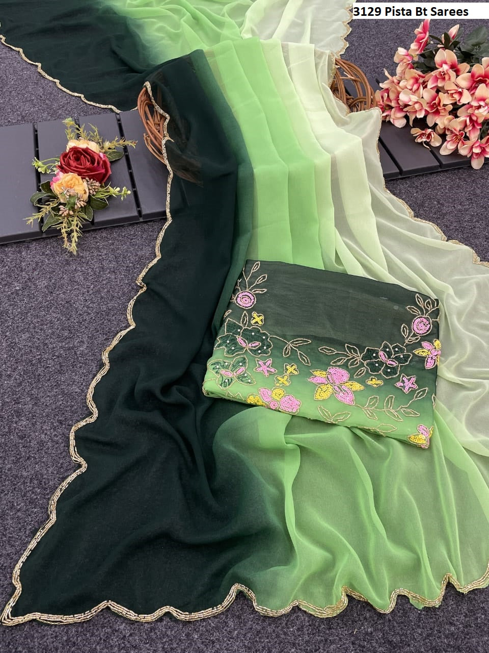 3129 Pista Bt Sarees