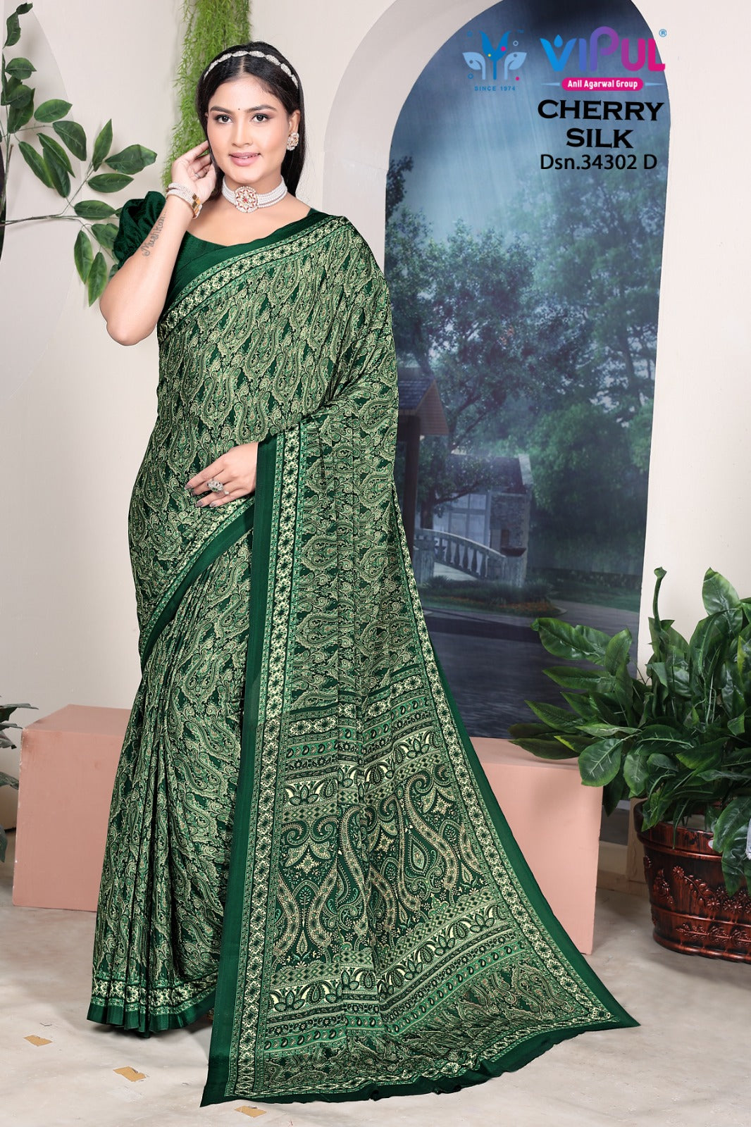 34302-D Vipul Cherry Silk Sarees
