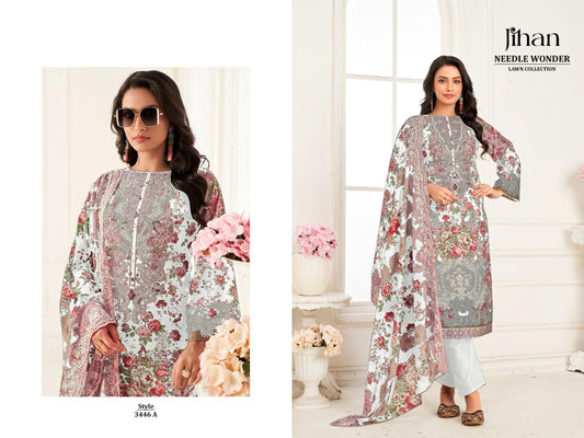 3446-A Needle Wonder Lawn Collection Jihan Pure Cotton Pakistani Patch Suits