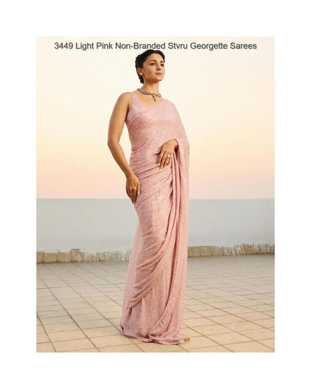 3449 Light Pink Non-Branded Stvru Georgette Sarees