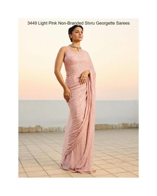 3449 Light Pink Non-Branded Stvru Georgette Sarees