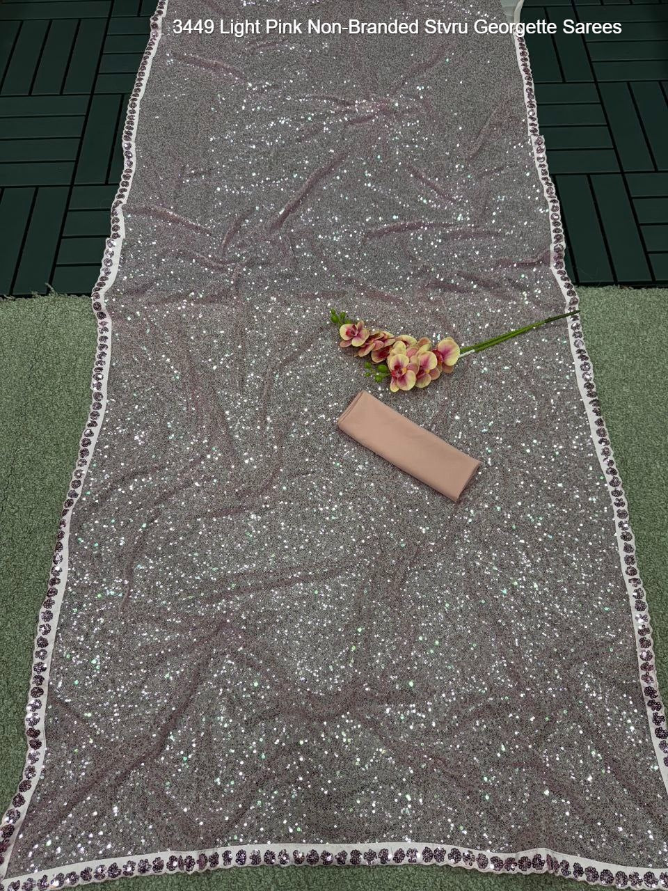 3449 Light Pink Non-Branded Stvru Georgette Sarees