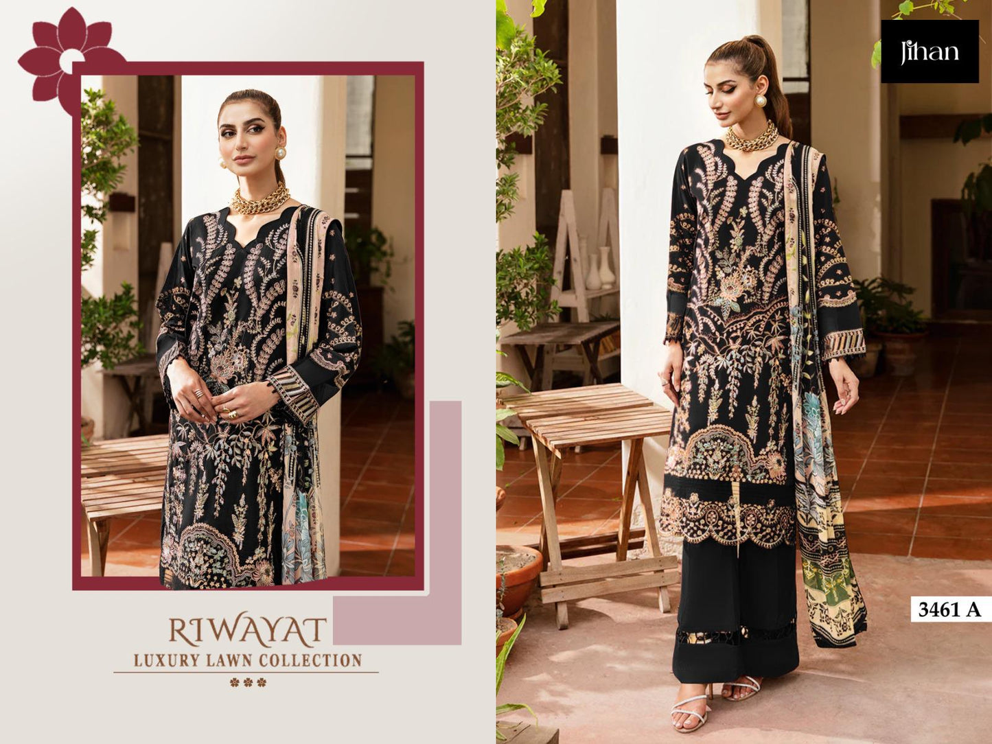 3461A Riwayat Jihan Embroidery Pakistani Patch Suits