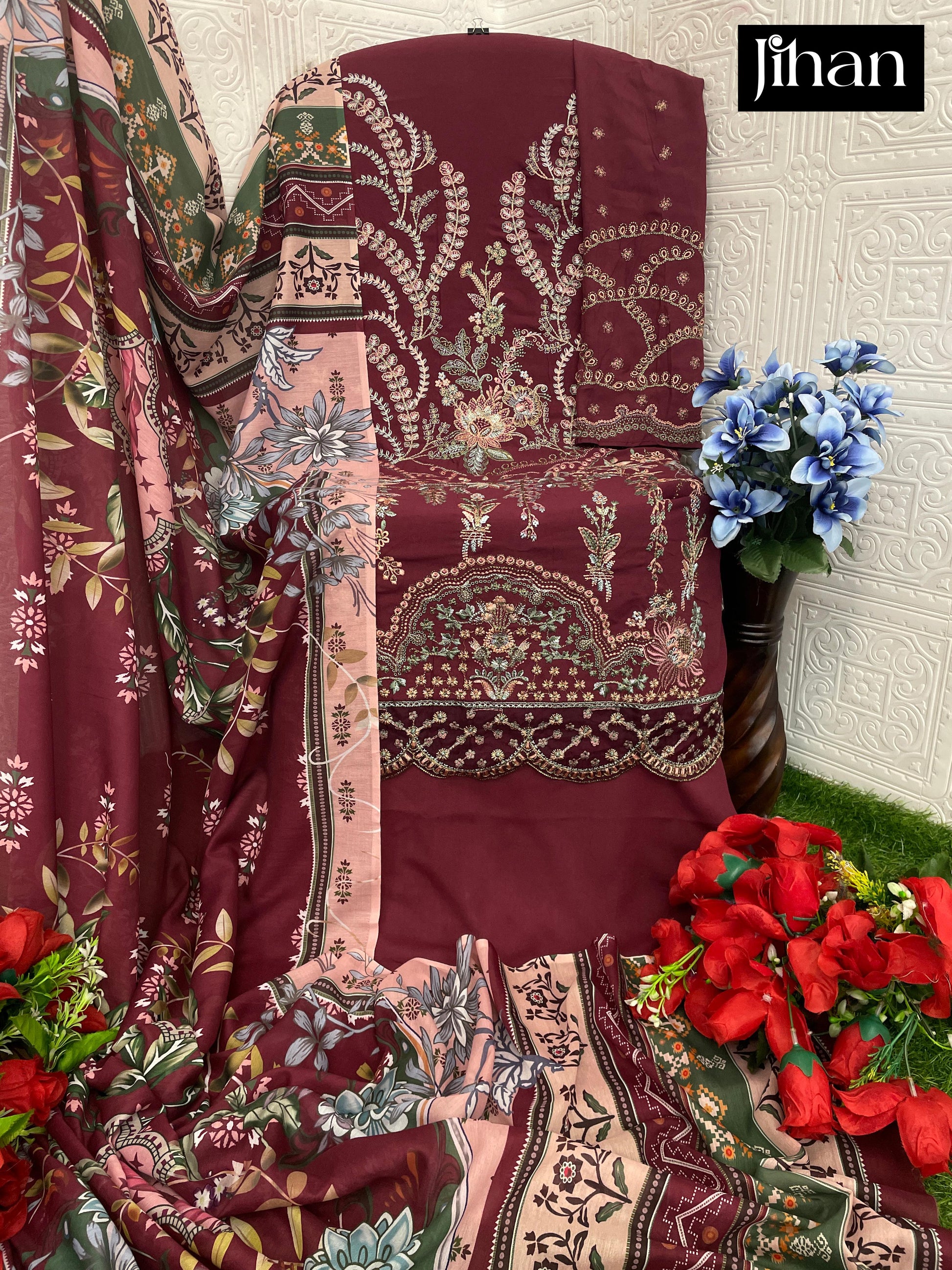 3461 Riwayat Jihan Embroidery Pakistani Patch Suits