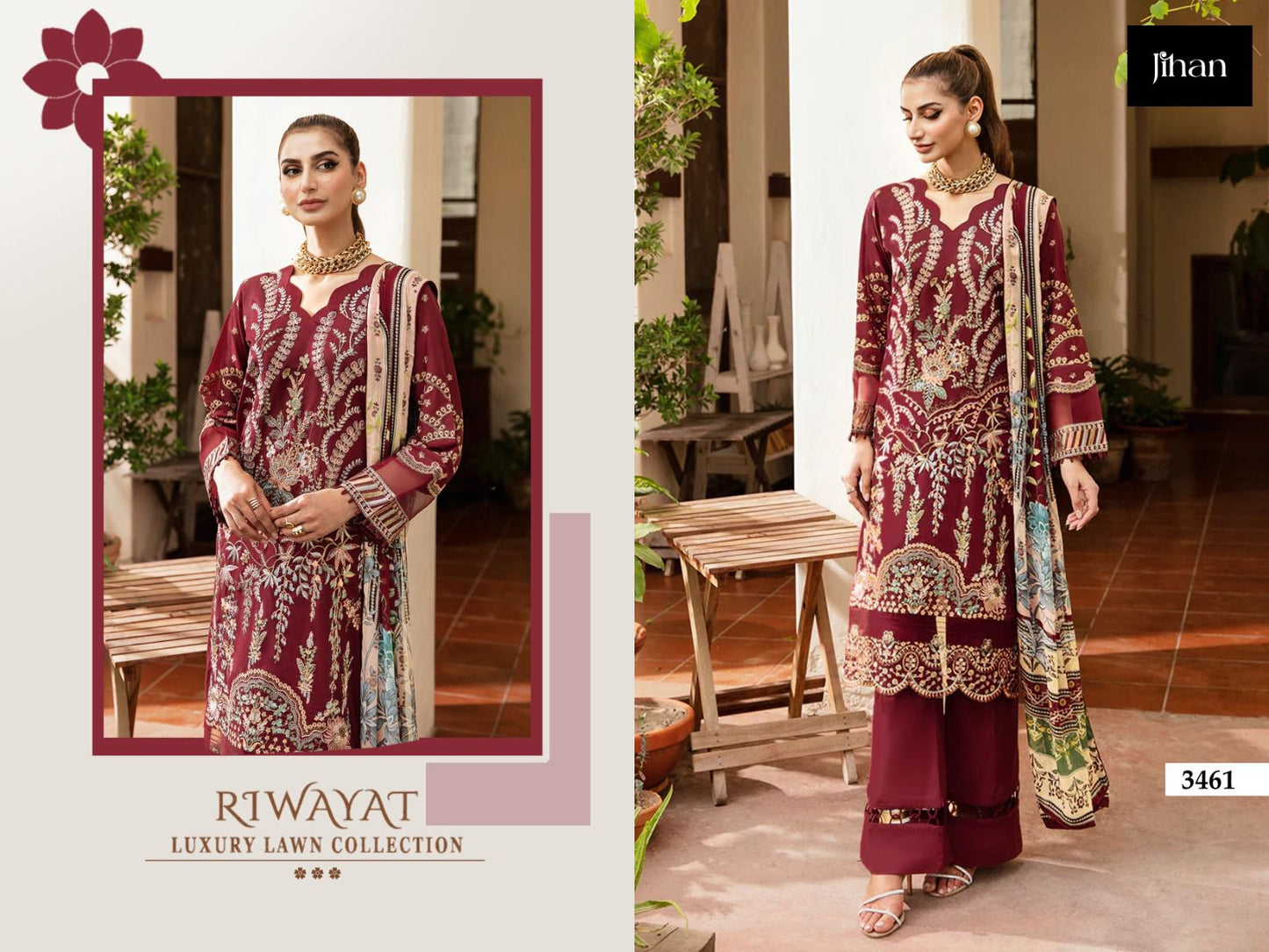 3461 Riwayat Jihan Embroidery Pakistani Patch Suits