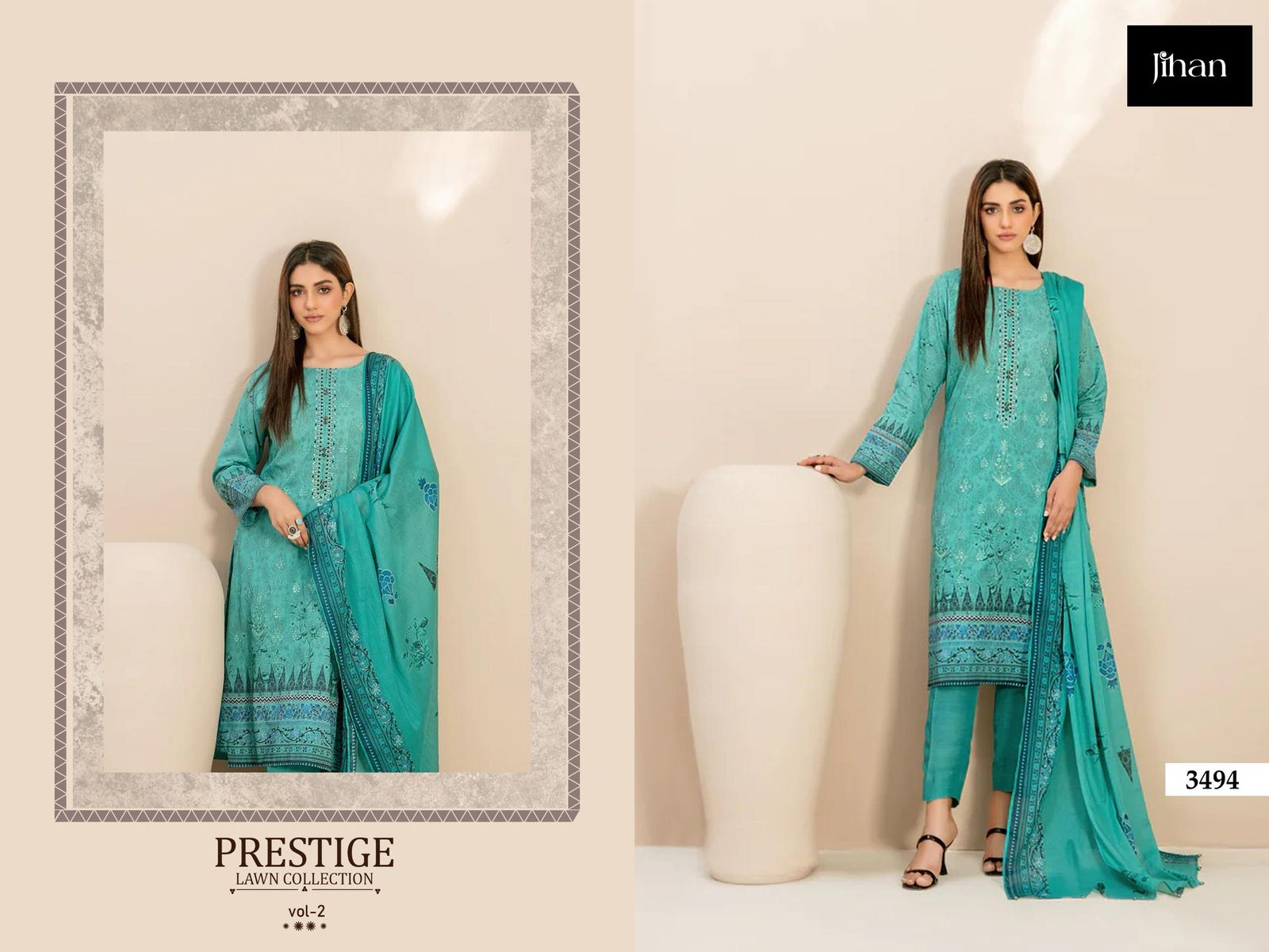 3494 Prestige Lawn Collection Vol 2 Jihan Print Pakistani Salwar Suits