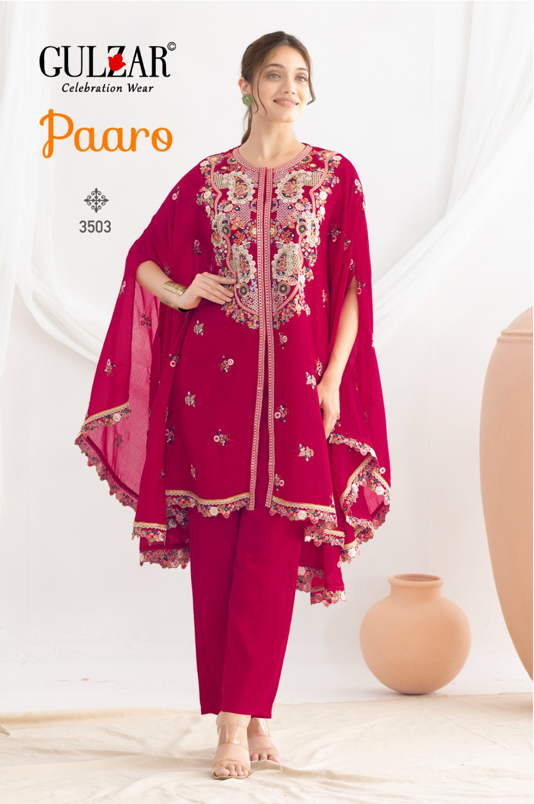 3503 Paaro Gulzar Premium Chinon Kaftan Pant Set