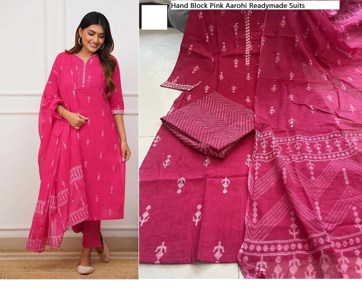 Hand Block Pink Aarohi Readymade Suits