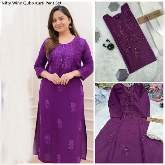 Nifty Wine Qubo Kurti Pant Set