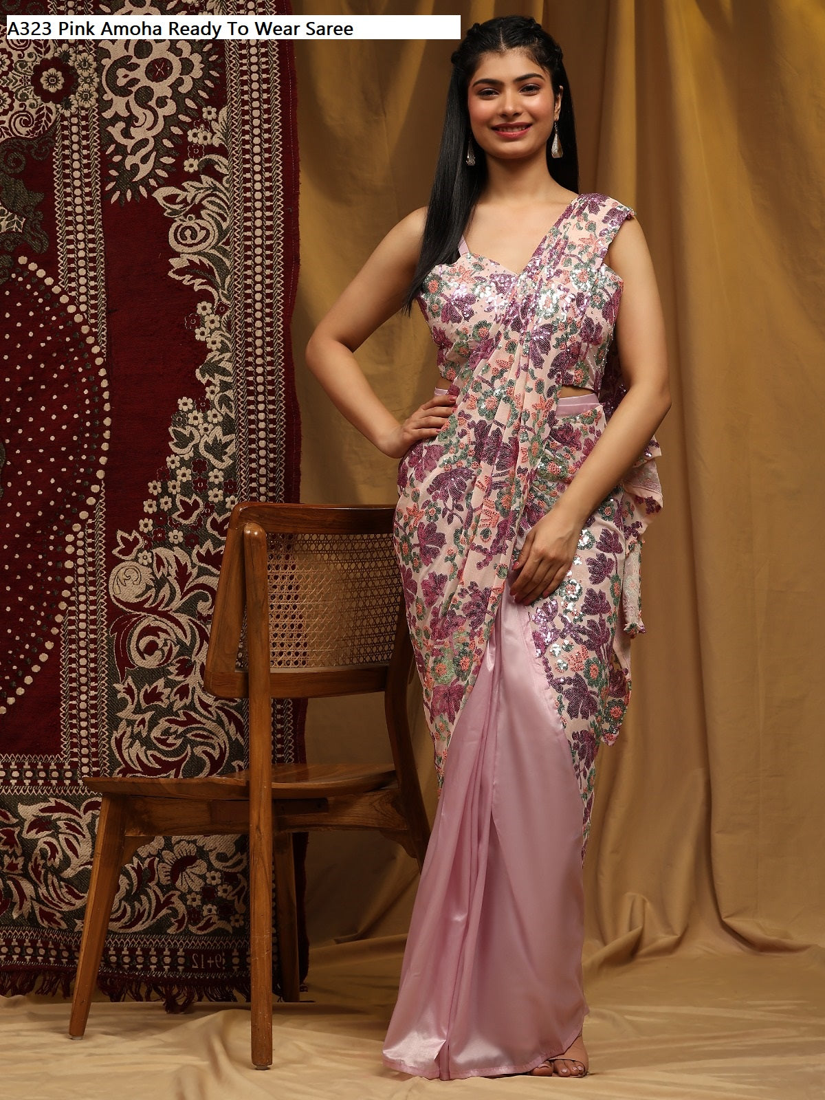 A323Pink Amoha Ready To Wear Saree