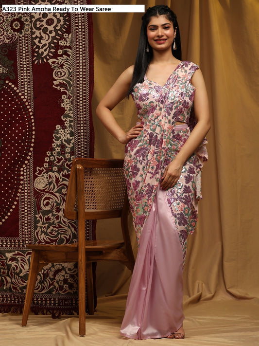 A323Pink Amoha Ready To Wear Saree