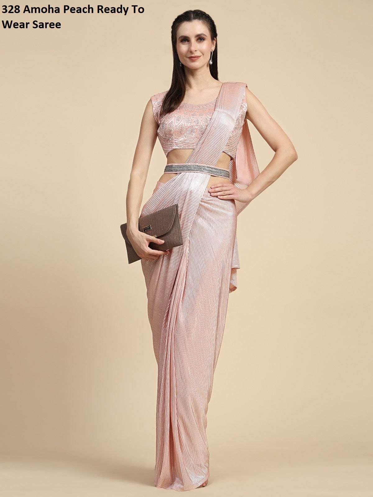 328Peach Amoha Ready To Wear Saree