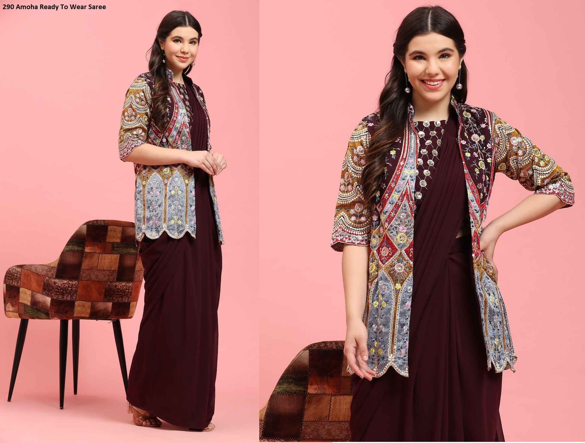 290 With Shrug Amoha Ready To Wear Saree