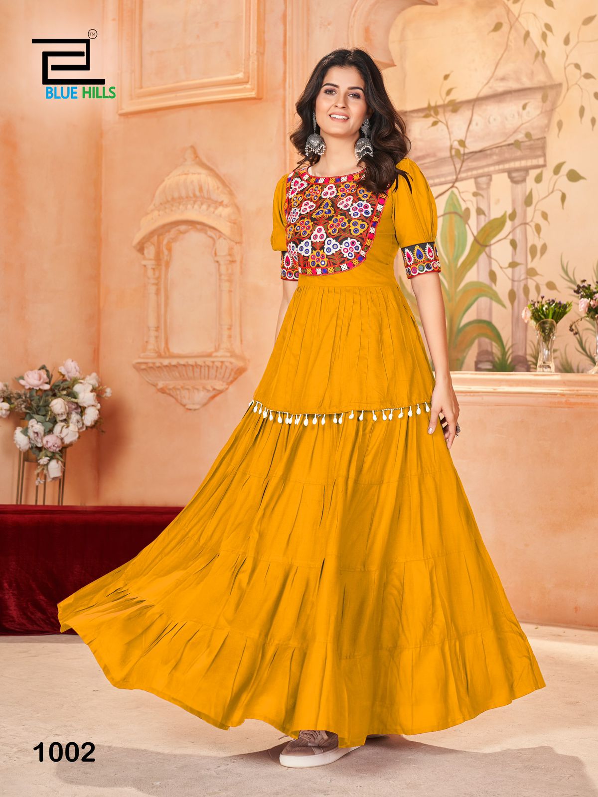 1002 Jhamkudi Bluehills Kurti Skirt Set
