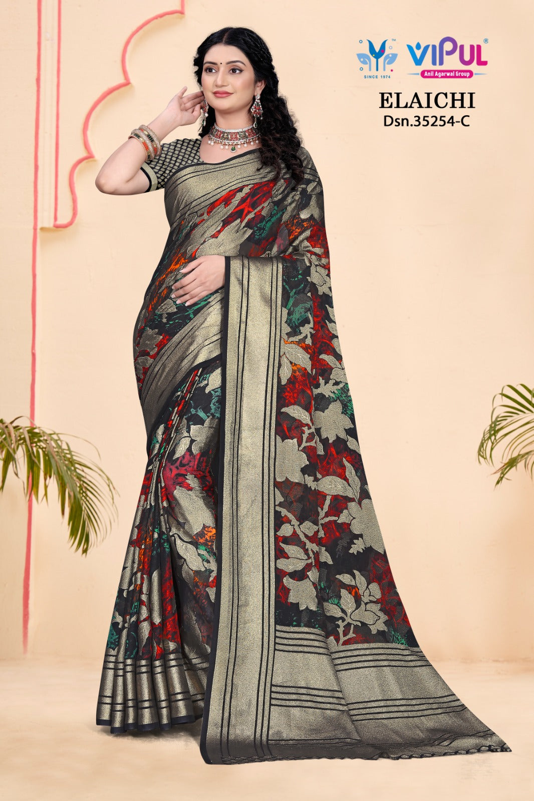 35254-C Elaichi Vipul Brasso Sarees