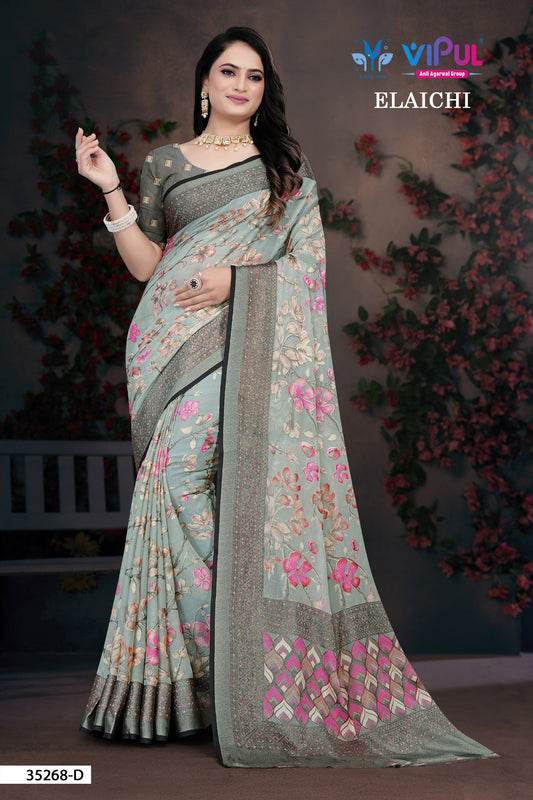 35268-D Elaichi Vipul Brasso Sarees
