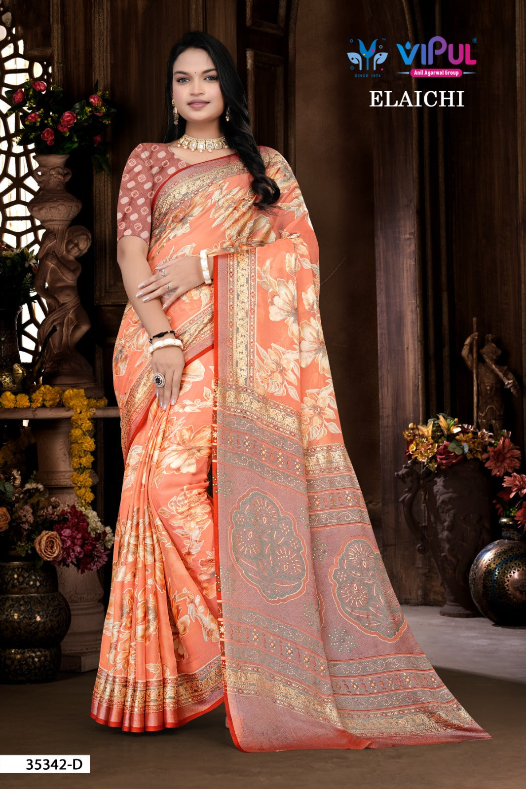 35342-D Elaichi Vipul Brasso Sarees