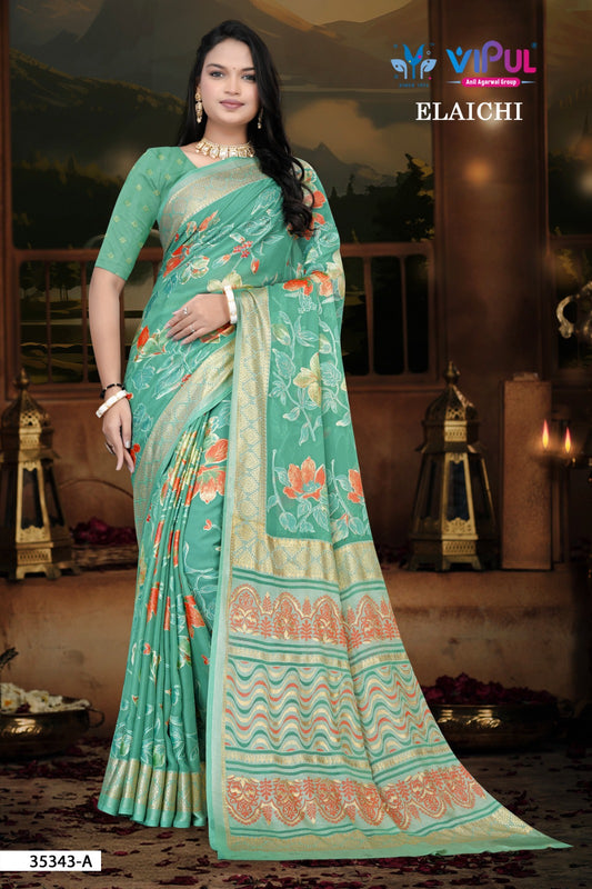 35343-A Elaichi Vipul Brasso Sarees