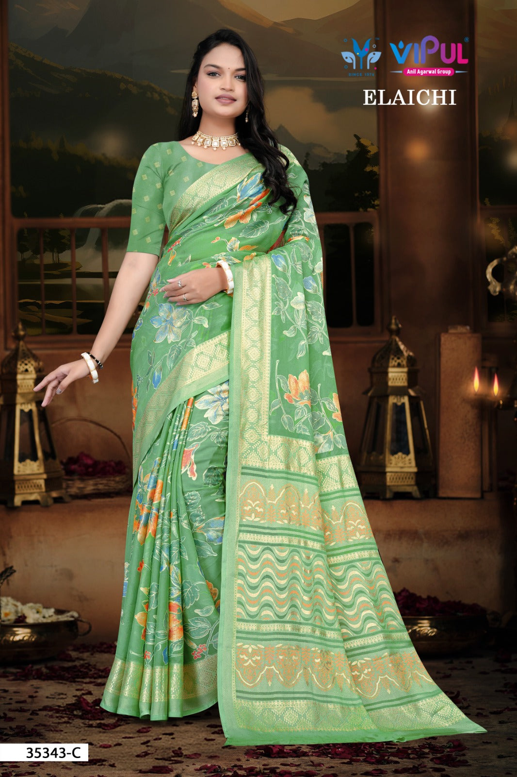 35343-C Elaichi Vipul Brasso Sarees