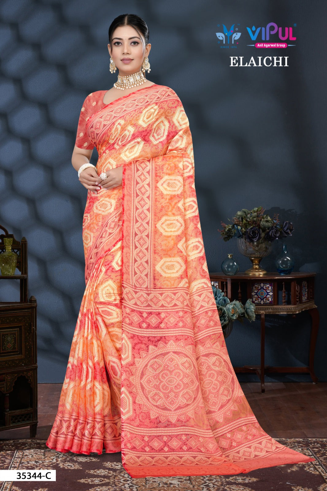35344-C Elaichi Vipul Brasso Sarees