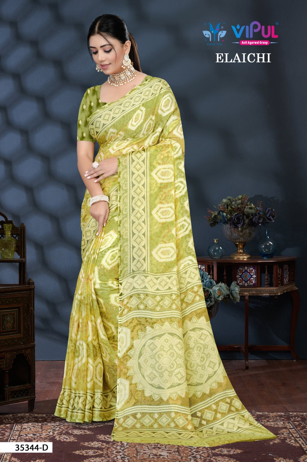 35344-D Elaichi Vipul Brasso Sarees