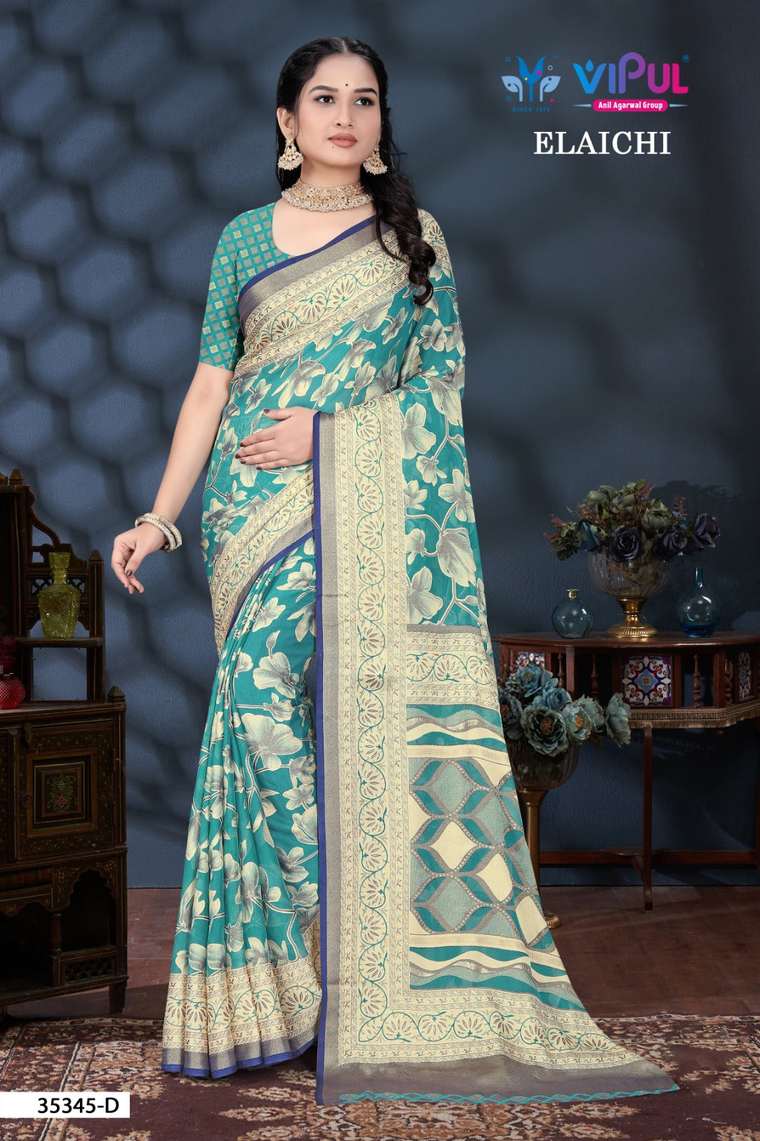 35345-D Elaichi Vipul Brasso Sarees