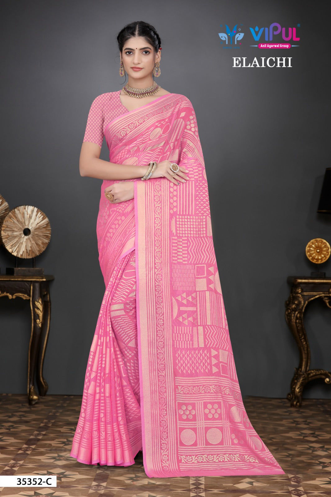 35352-C Elaichi Vipul Brasso Sarees