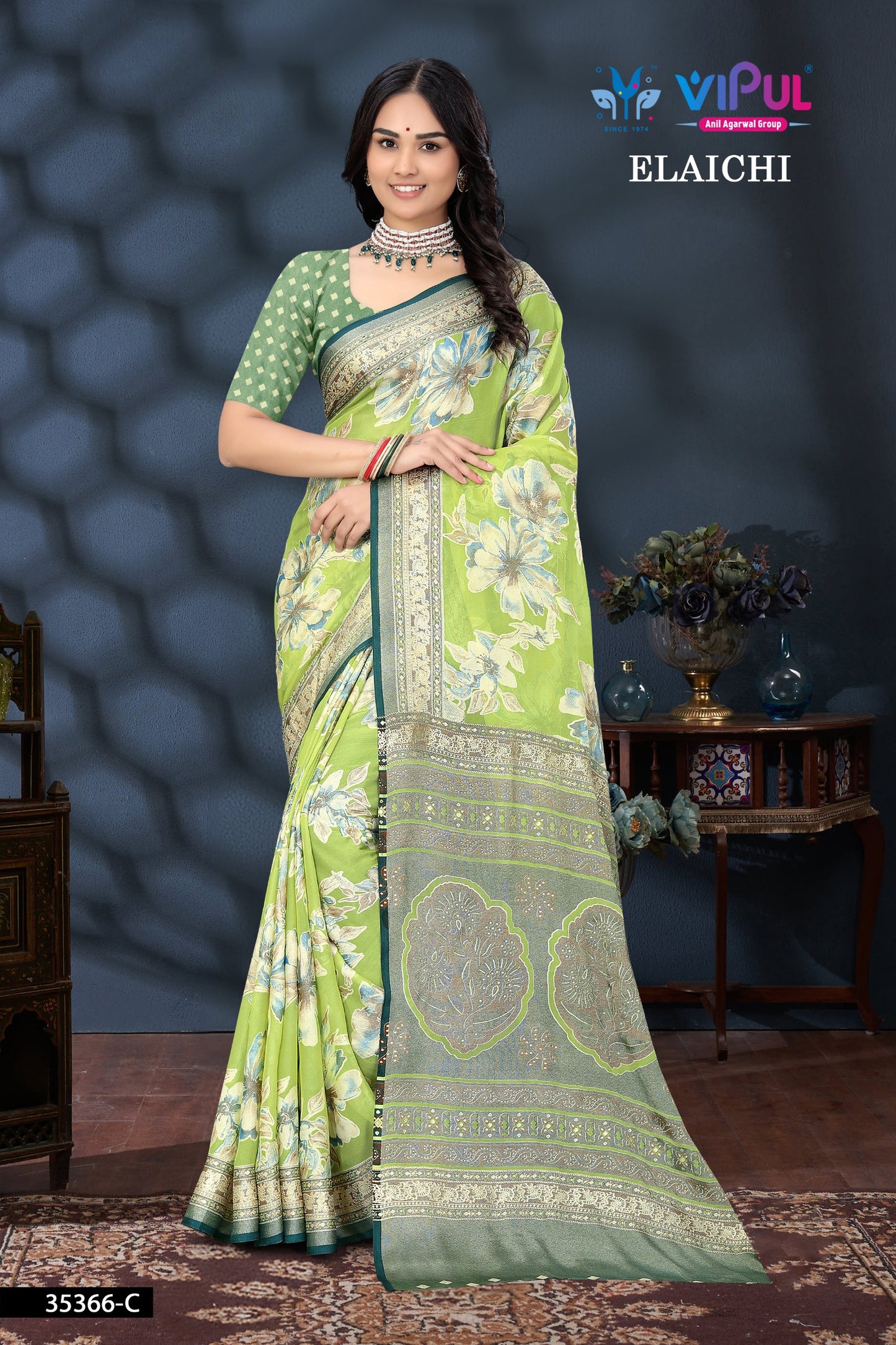 35366-C Elaichi Vipul Brasso Sarees