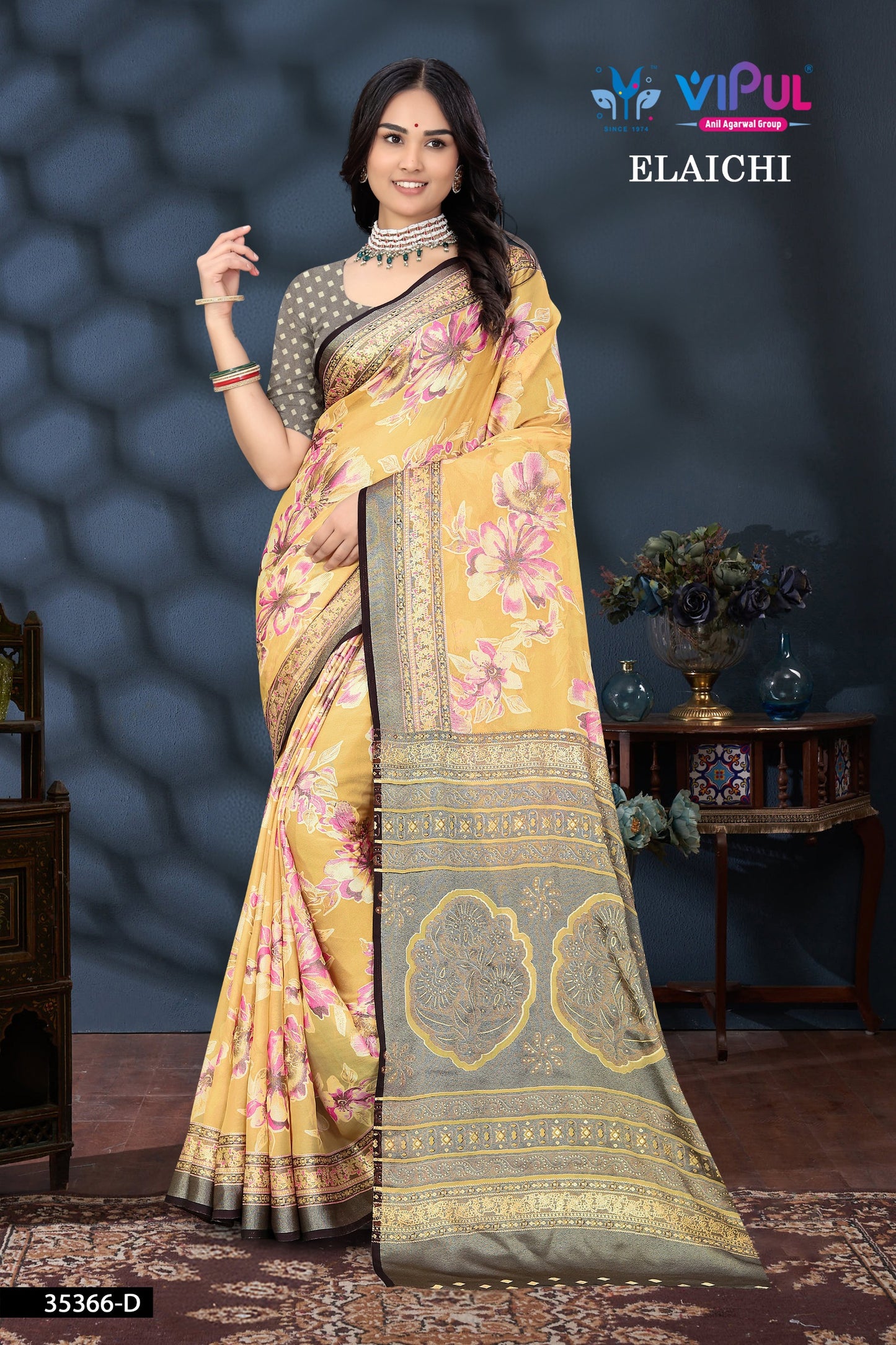 35366-D Elaichi Vipul Brasso Sarees