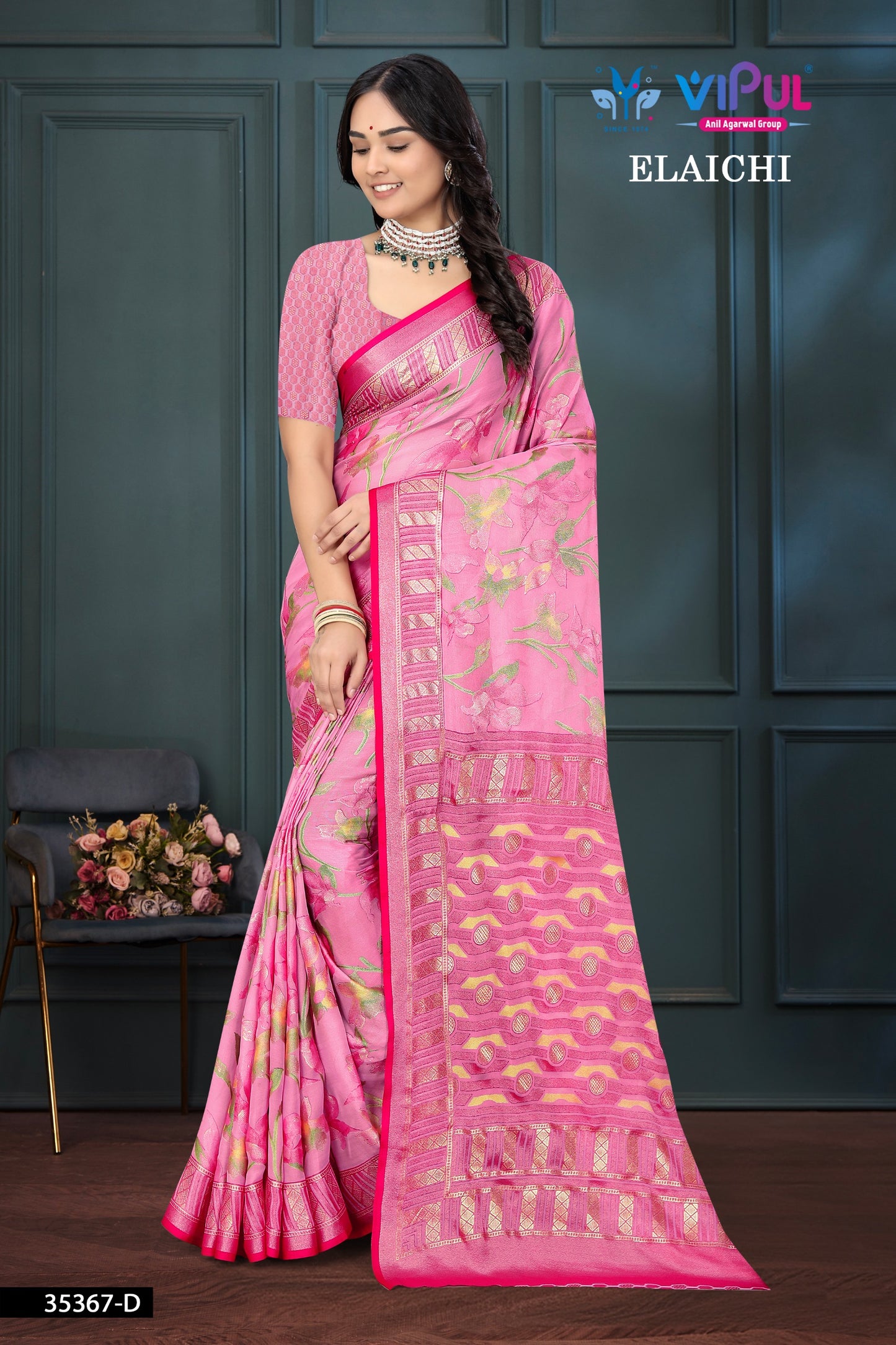 35367-D Elaichi Vipul Brasso Sarees