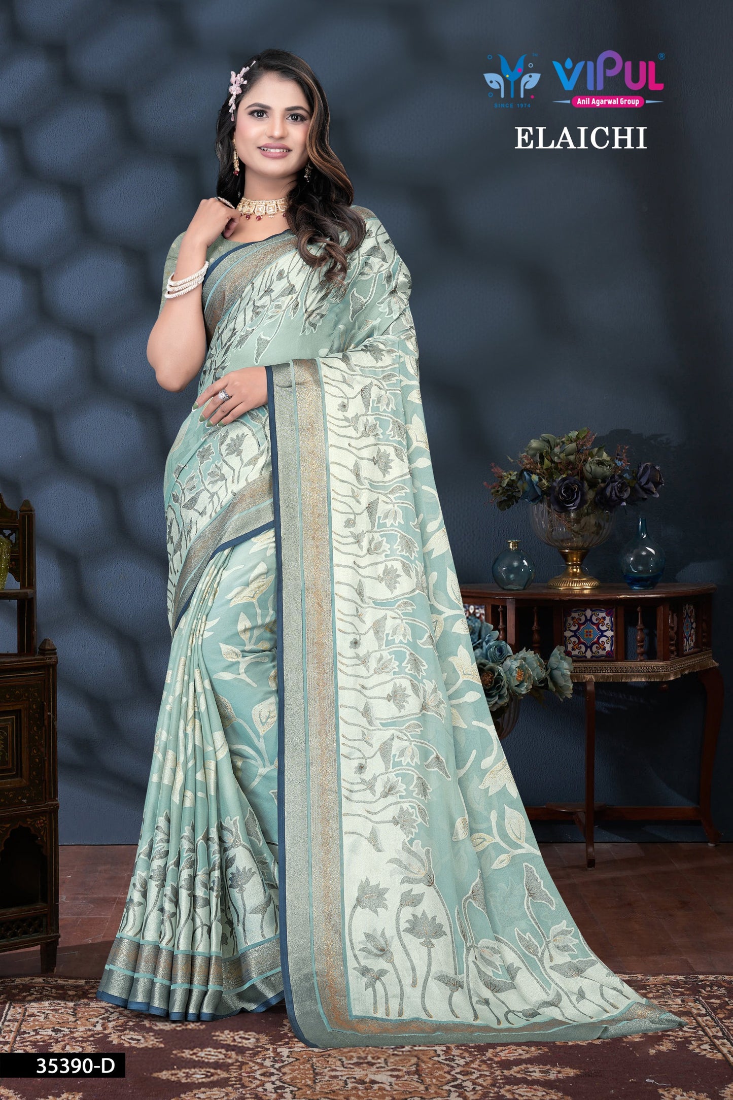 35390-D Elaichi Vipul Brasso Sarees