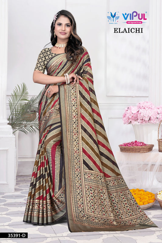 35391-D Brown Elaichi Vipul Brasso Sarees
