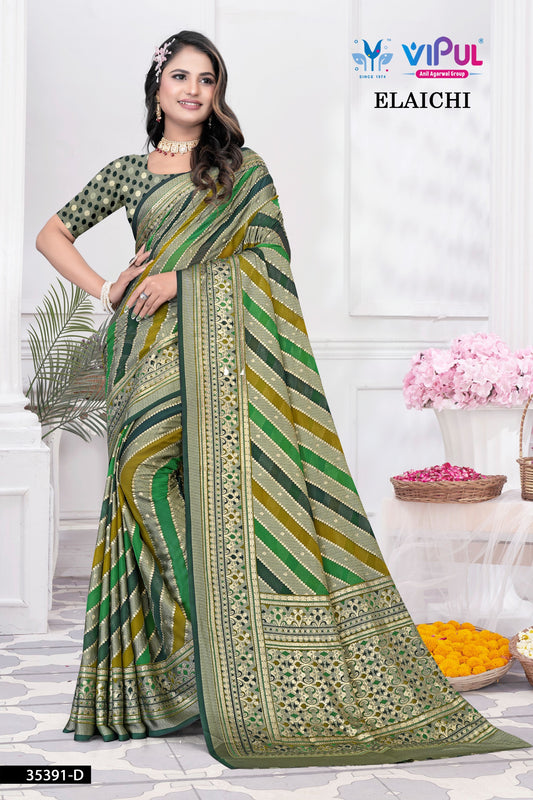 35391-D Olive Green Elaichi Vipul Brasso Sarees